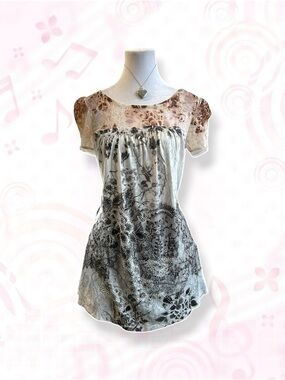 S-Twelve Vintage Cream Black Lace Embellished Babydoll Top S Made in USA